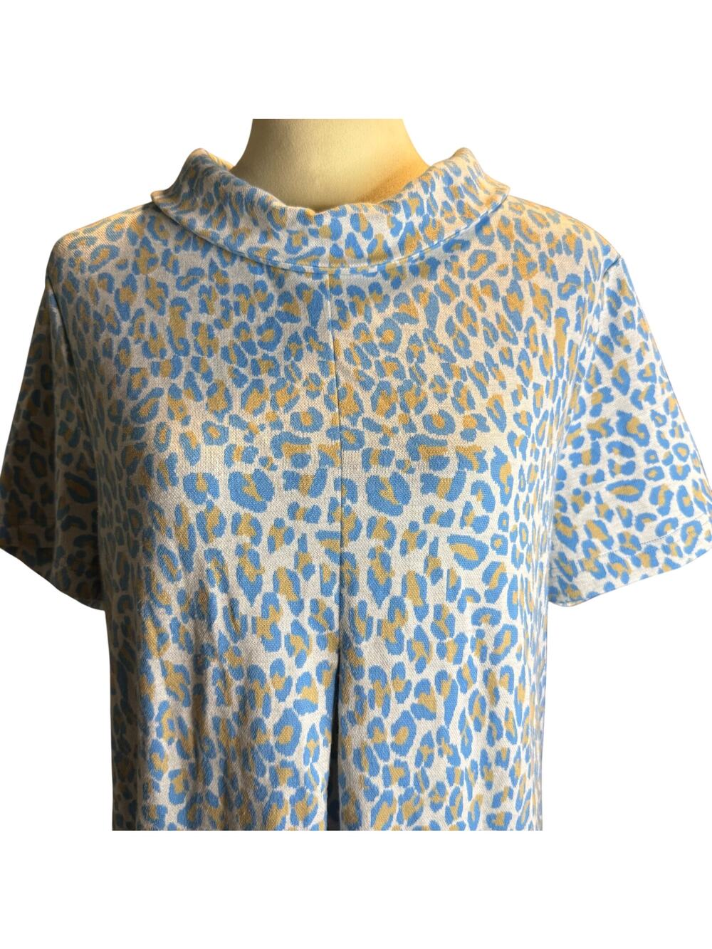 Tyler Boe Blue Leopard Jacquard Knit Mock Neck Shift Dress With Pockets, Large